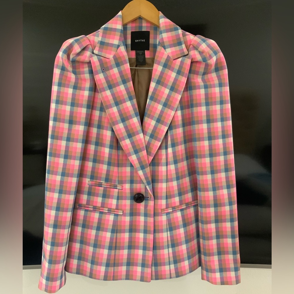 Smythe Box Pleat Tailored Check Blazer Pink sz 6 US - Picture 2 of 8